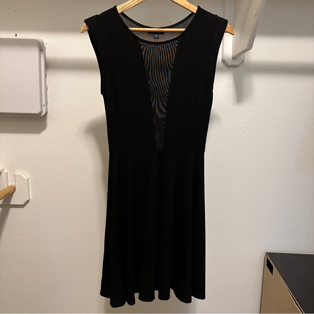 Bebe Black Mesh Fit And Flare Dress SMALL PERFECT CONDITION